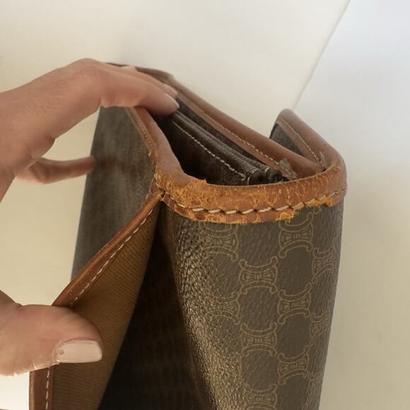 Authentic CELINE Macadam Canvas Clutch Bag PVC Leather Brown organizer vintage - Picture 14 of 16
